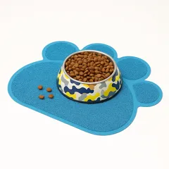 Covoraș formă lăbuță pentru boluri de hrană pisici, Albastru