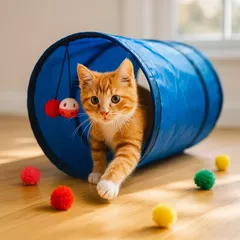 Tunel de joacă pentru pisici Happy Meow, Pliabil, Albastru